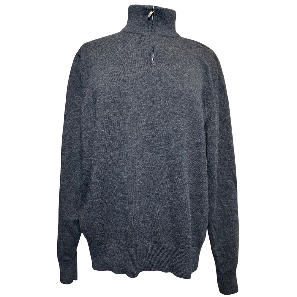 Nordstrom Mens Charcoal Gray 100% Washable Merino Wool Quarter Zip Sweater